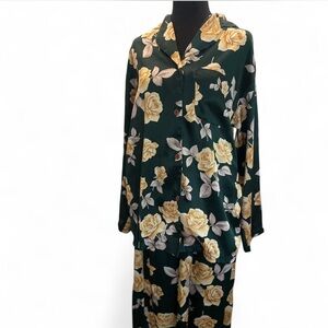 Vintage Victoria's Secret Floral Pajama Set in Black and Yellow